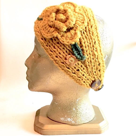 Crocheted/Knit Adjustable Yellow Headband - Picture 3 of 7